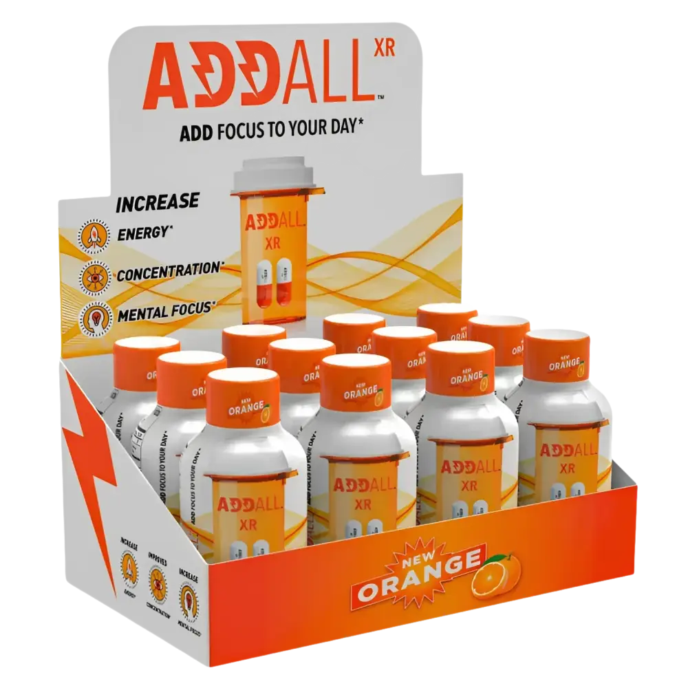Addall XR Shot Orange 2oz Memory Mental Brain Concentrate 12 Bottles - Dietary Supplement