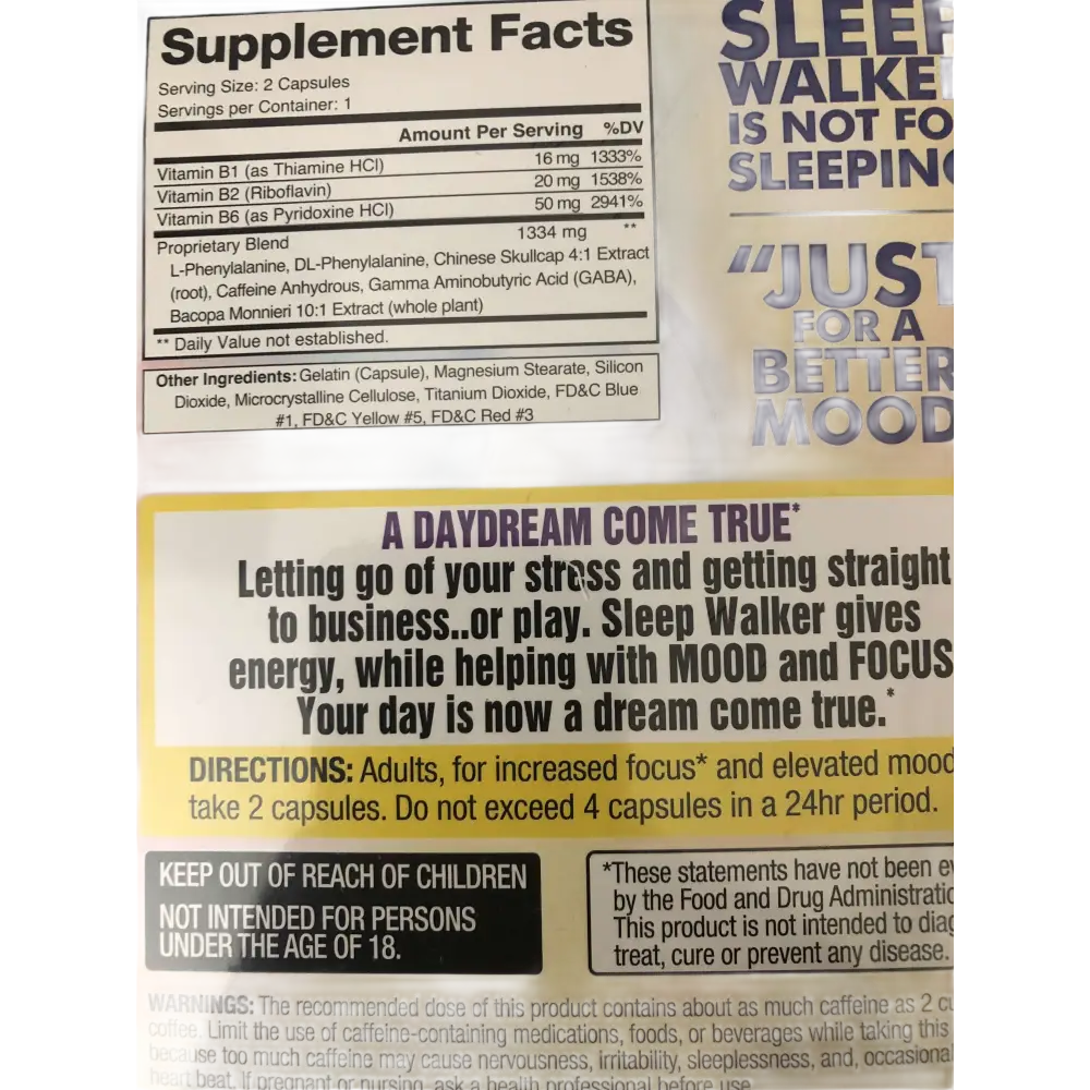 Sleep Walker 20 Capsules Blister Pack Focus & Mood Optimizer 10 Pack OF 2CT - Dietary Supplement