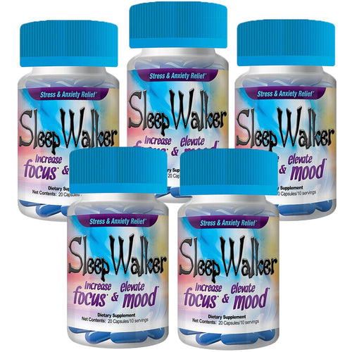 100 Capsules Sleep Walker Mood Enhancer 5 Bottles of 20 Red Dawn Pill Caps - Midtown Supplements