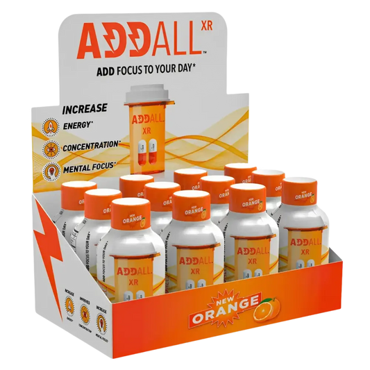 Addall XR Shot Orange 2oz Memory Mental Brain Concentrate 12 Bottles - Dietary Supplement