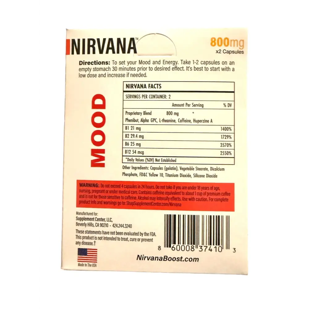 Nirvana Boost Mood Enhancer Supplement 800mg 6 Packs - Dietary Supplement